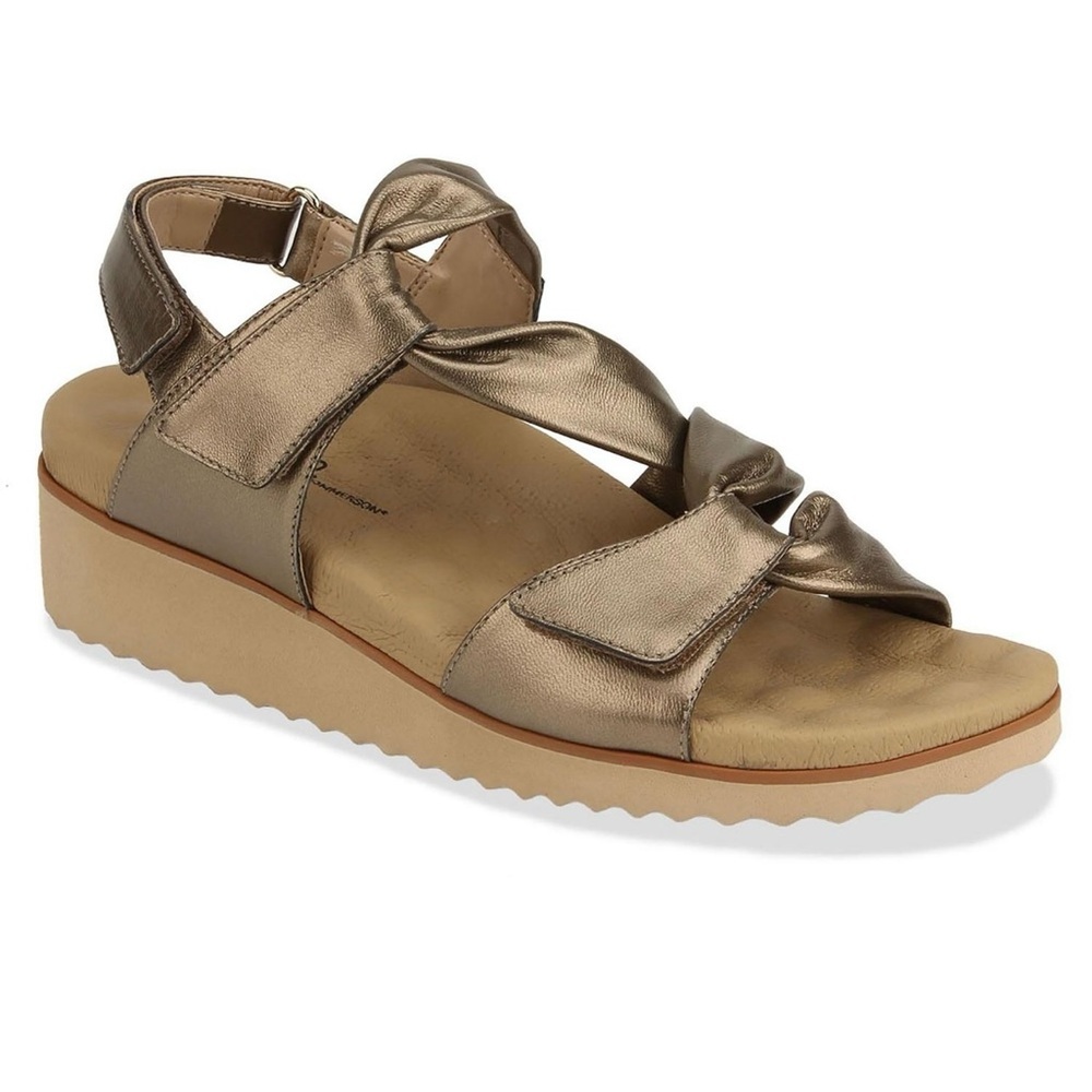Ros Hommerson Hillary Women's Sandal Bronze Leather Adj Comfort Low Wedge 7.5WW